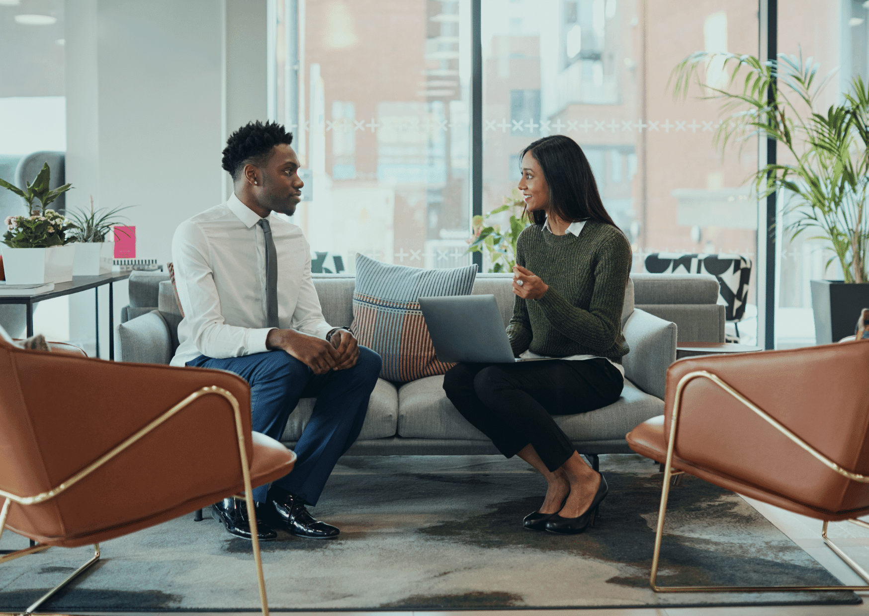 Professional discussing a career move during a job interview