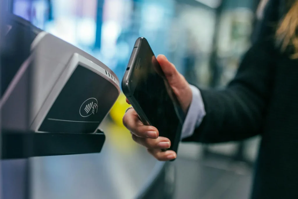 Business professional testing the digital payments system