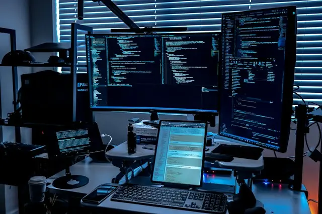Cybersecurity desk setup