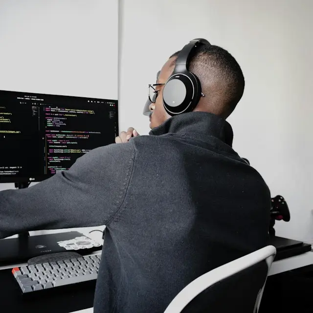 Cybersecurity engineer working at his desk